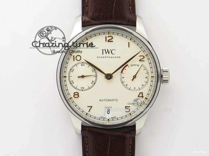 MIROTIME 0507 Sustainable Portuguese IW5444 SS White Dial RG Numbers On Brown Leather Strap A 7256